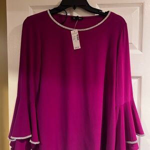 Roz & Ali Fuchsia Top with Rhinestone Accent